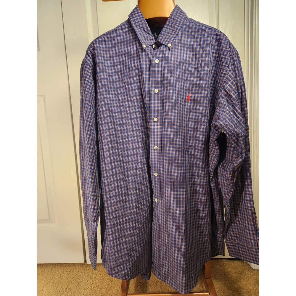Ralph Lauren Classic Fit Blue Button-up With Red Check Long Sleeve Size XXL